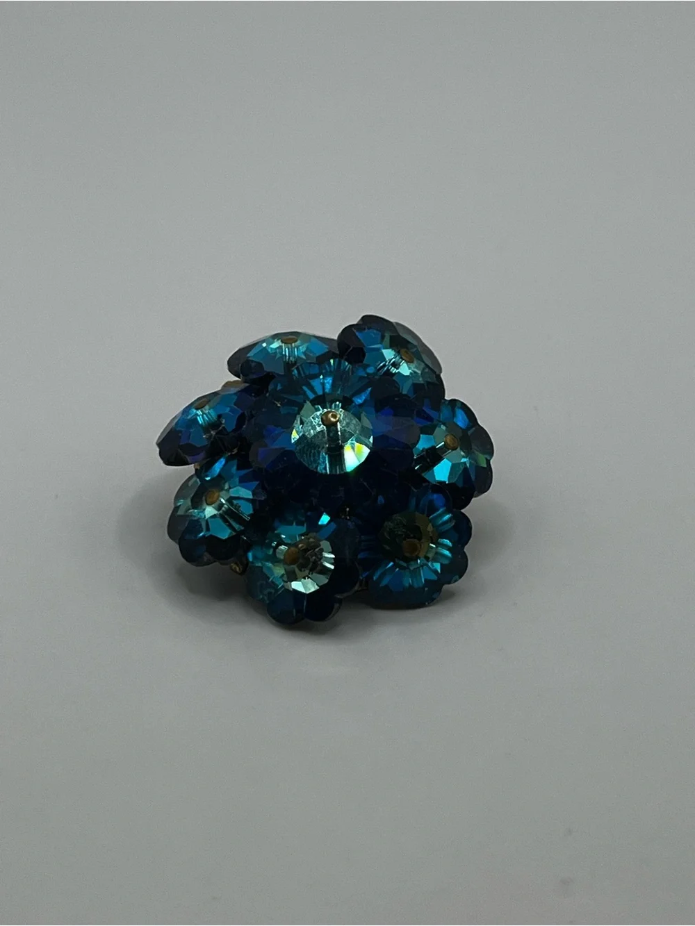 Vintage Rivioli Peacock Blue Floral Glass Rhinestone Brooch